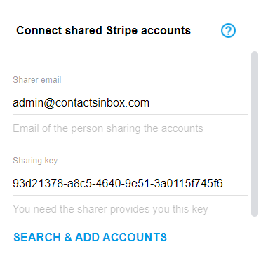 Contacts Inbox - Adding shared Stripe accounts